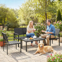 Gartenmöbel Set Lounge Sitzgruppe für 4 Personen schwarz