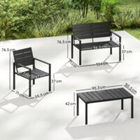 Gartenmöbel Set Lounge Sitzgruppe für 4 Personen schwarz