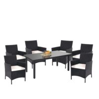 Poly-Rattan Gartenmöbel Set anthrazit mit cremefarbenen Kissen