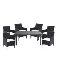 Poly-Rattan Gartenmöbel Set anthrazit mit cremefarbenen Kissen