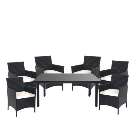 Poly-Rattan Gartenmöbel Set anthrazit mit cremefarbenen Kissen