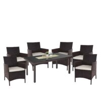 Poly-Rattan Gartenmöbel Set braun mit cremefarbenen Kissen für Balkon