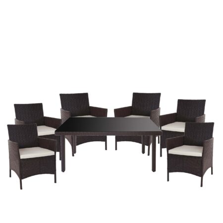 Poly-Rattan Gartenmöbel Set braun mit cremefarbenen Kissen für Balkon