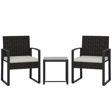 Gartenmöbel Set Rattan 3-teilig mit Stühlen und Tisch