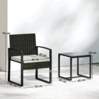 Gartenmöbel Set Rattan 3-teilig mit Stühlen und Tisch