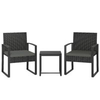Gartenmöbel Set Rattan 3-teilig mit Stühlen und Tisch dunkelgrau