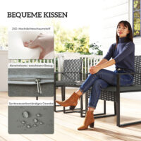 Gartenmöbel Set Rattan 3-teilig mit Stühlen und Tisch dunkelgrau