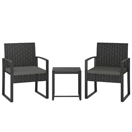 Gartenmöbel Set Rattan 3-teilig mit Stühlen und Tisch dunkelgrau