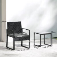 Gartenmöbel Set Rattan 3-teilig mit Stühlen und Tisch dunkelgrau