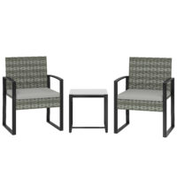 Gartenmöbel Set Rattan 3-teilig mit Tisch und Stühlen hellgrau