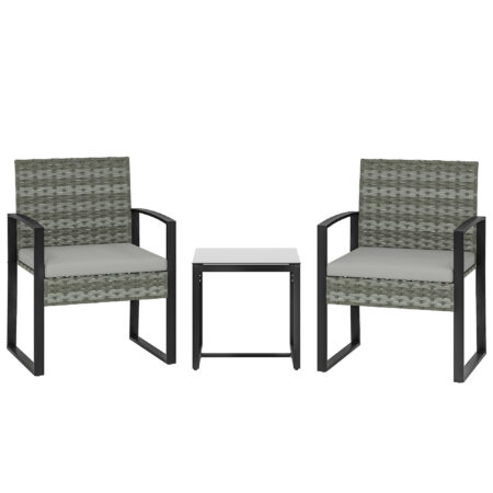 Gartenmöbel Set Rattan 3-teilig mit Tisch und Stühlen hellgrau