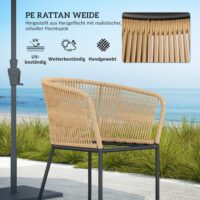 Gartenmöbel Set Rattan mit 4 Stühlen 1 Tisch und Kissen für Terrasse