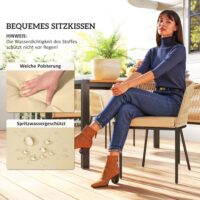 Gartenmöbel Set Rattan mit 4 Stühlen 1 Tisch und Kissen für Terrasse