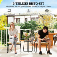 Gartenmöbel Set Rattan mit 2 Stühlen 1 Tisch und Sitzkissen beige braun