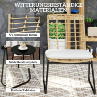 Gartenmöbel Set Rattan mit 2 Stühlen 1 Tisch und Sitzkissen beige braun