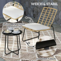 Gartenmöbel Set Rattan mit 2 Stühlen 1 Tisch und Sitzkissen beige braun