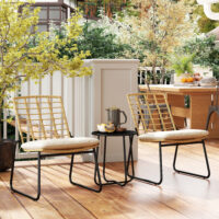 Gartenmöbel Set Rattan mit 2 Stühlen 1 Tisch und Sitzkissen beige braun