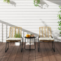 Gartenmöbel Set Rattan mit 2 Stühlen 1 Tisch und Sitzkissen beige braun