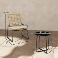 Gartenmöbel Set Rattan mit 2 Stühlen 1 Tisch und Sitzkissen beige braun
