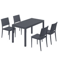 Gartenmöbel Set für 4 Personen mit Tisch und Stühlen dunkelgrau