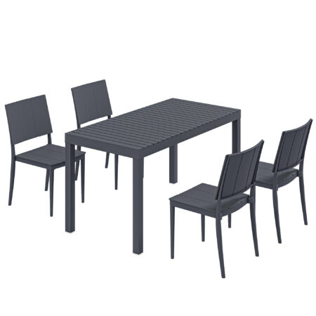 Gartenmöbel Set für 4 Personen mit Tisch und Stühlen dunkelgrau