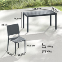 Gartenmöbel Set für 4 Personen mit Tisch und Stühlen dunkelgrau