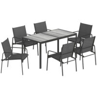 Gartenmöbel Set mit Tisch und 6 Stühlen Holzoptik schwarz