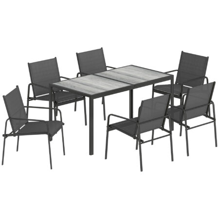 Gartenmöbel Set mit Tisch und 6 Stühlen Holzoptik schwarz