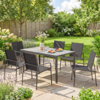 Gartenmöbel Set mit Tisch und 6 Stühlen Holzoptik schwarz