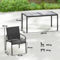 Gartenmöbel Set mit Tisch und 6 Stühlen Holzoptik schwarz