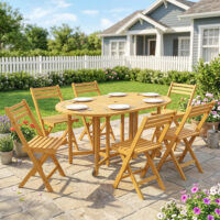 Gartenmöbel Set 7-teilig klappbar mit Tisch und 6 Stühlen Holz