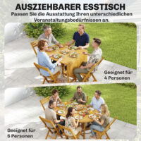 Gartenmöbel Set 7-teilig klappbar mit Tisch und 6 Stühlen Holz