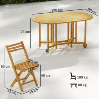 Gartenmöbel Set 7-teilig klappbar mit Tisch und 6 Stühlen Holz