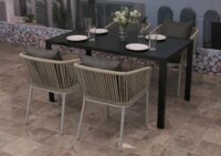 Gartenmöbel Set aus Aluminium grau Tisch 140x80 cm mit 4 Stühlen wetterfest