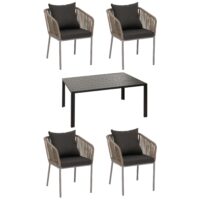 Gartenmöbel Set aus Aluminium grau Tisch 140x80 cm mit 4 Stühlen wetterfest