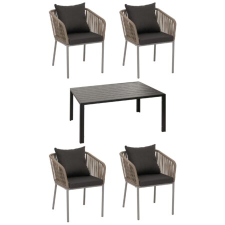Gartenmöbel Set aus Aluminium grau Tisch 140x80 cm mit 4 Stühlen wetterfest