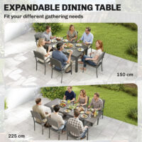 Gartenmöbel Set 7-teilig ausziehbar mit Tisch und Stühlen Holzoptik Aluminium