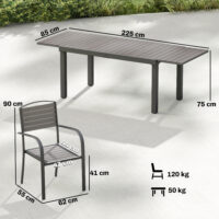 Gartenmöbel Set 7-teilig ausziehbar mit Tisch und Stühlen Holzoptik Aluminium