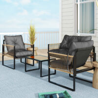 Gartenmöbel Set 4-teilig mit Sofa und Tisch Polyrattan anthrazit