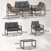 Gartenmöbel Set 4-teilig mit Sofa und Tisch Polyrattan anthrazit