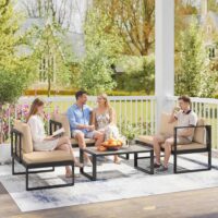 Gartenmöbel-Set Sofa Tisch 4-teilig für Balkon khaki
