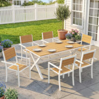 Gartenmöbel Set Sitzgruppe 7-teilig mit Tisch und 6 Stühlen Holzoptik