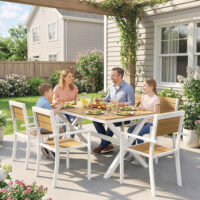 Gartenmöbel Set Sitzgruppe 7-teilig mit Tisch und 6 Stühlen Holzoptik
