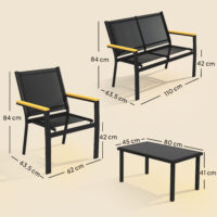 Gartenmöbel Set Sitzgruppe für 4 Personen mit Tisch Metall
