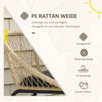 Wetterfestes, dreiteiliges Rattan-Gartenmöbel-Set in Gelb.