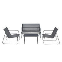 Elegantes Gartenmöbelset Agira in Grau, 4-teilig, bestehend aus Sofa, Sesseln und Tisch, für stilvolles Outdoor-Wohnen.