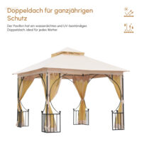 Gartenpavillon wetterfest mit Befestigung 3x3m beige schwarz