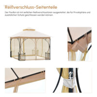 Gartenpavillon wetterfest mit Befestigung 3x3m beige schwarz