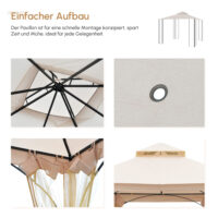Gartenpavillon wetterfest mit Befestigung 3x3m beige schwarz