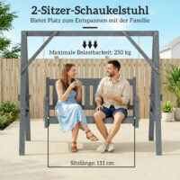 Gartenschaukel 2-Sitzer mit Ablagen und Getränkehalter aus Holz